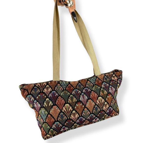 1960's handmade peacock rainbow tapestry carpet bag - Picture 15 of 15